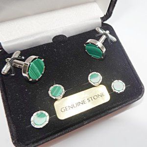 Tuxedo Cufflinks and Studs With Malachite Gemstones